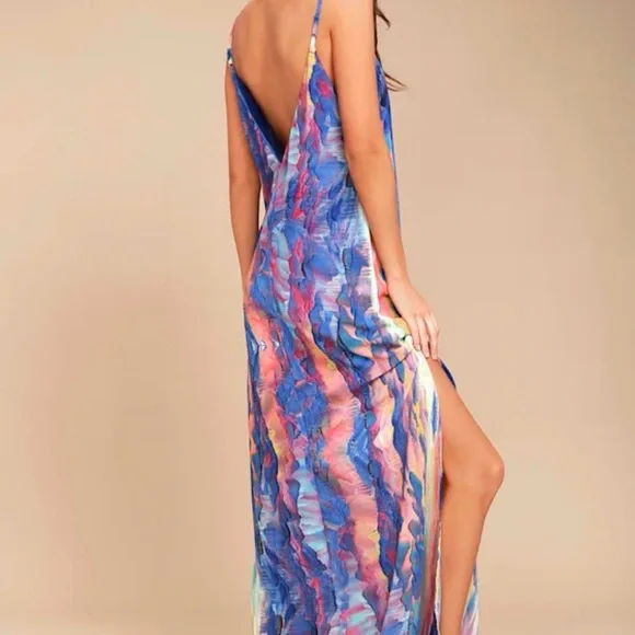 Lulu's Vibrant Blue and Multicolor Maxi Dress - Picture 3 of 6